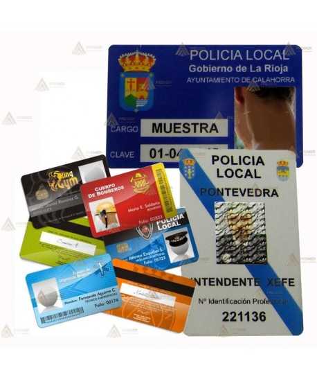 Tarjetas de PVC para identificación para Policía Local, Protección Civil, Vigilantes de seguridad, Sanitarios, etc