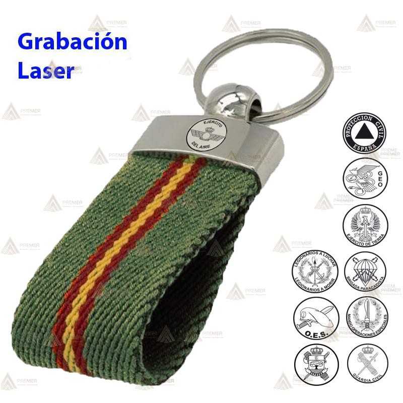 Llavero personalizable cromado con cinta verde y bandera española