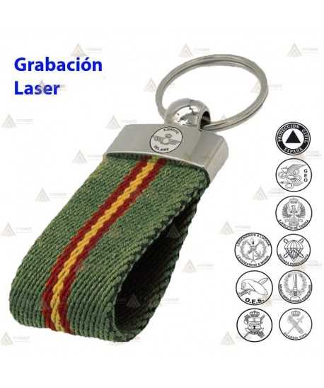 Llavero personalizable cromado con cinta verde y bandera española
