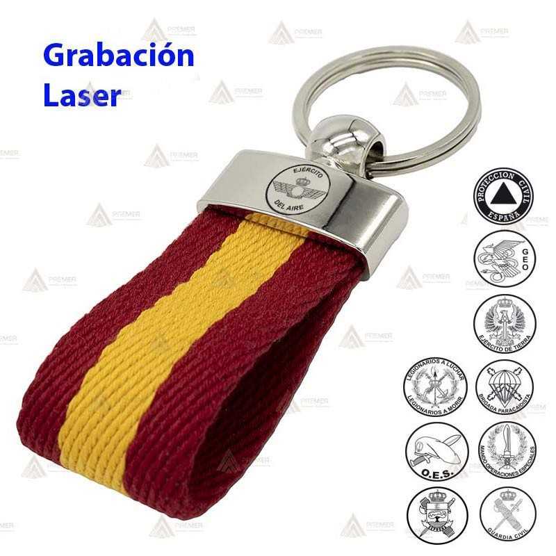 Llavero personalizable cromado con cinta de la bandera española