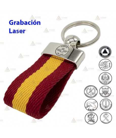 Llavero personalizable cromado con cinta de la bandera española