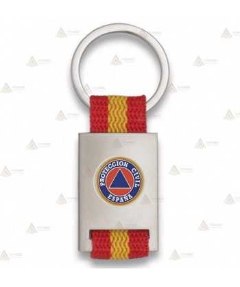 Llavero personalizable color plata con bandera española para protección civil