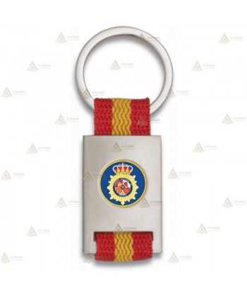 Llavero personalizable color plata con bandera española para policía nacional