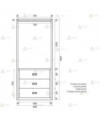 Armario metálico modular con cajones para oficina