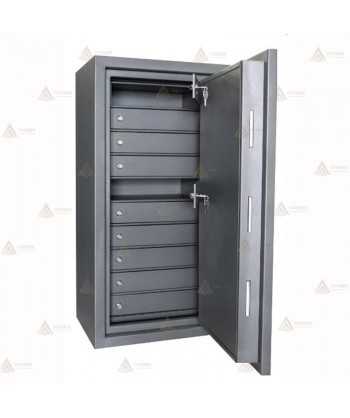 Caja fuerte cerradura llave y electrónica con diez cajones con llave