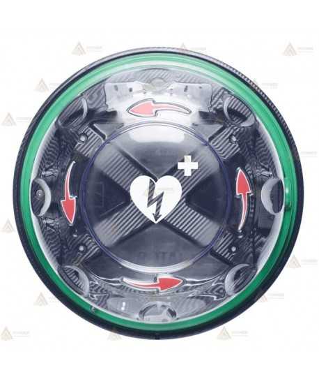 Vitrina Rotaid Solid Plus para desfibriladores con flechas rojas y alarma para desfibriladores