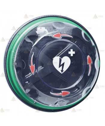 Vitrina Rotaid Solid Plus para desfibriladores con flechas rojas y alarma para desfibriladores