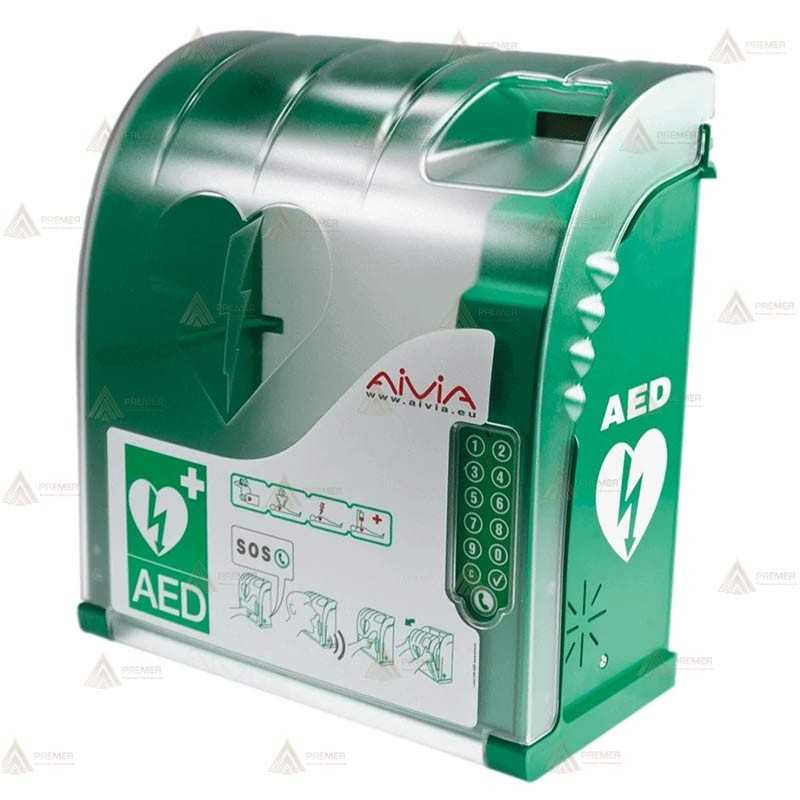 Vitrina AIVIA 220 para desfibrilador con teléfono, alarma y código de apertura