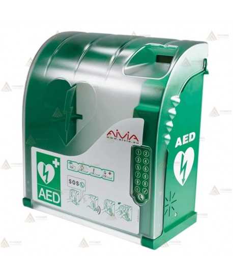Vitrina AIVIA 220 para desfibrilador con teléfono, alarma y código de apertura