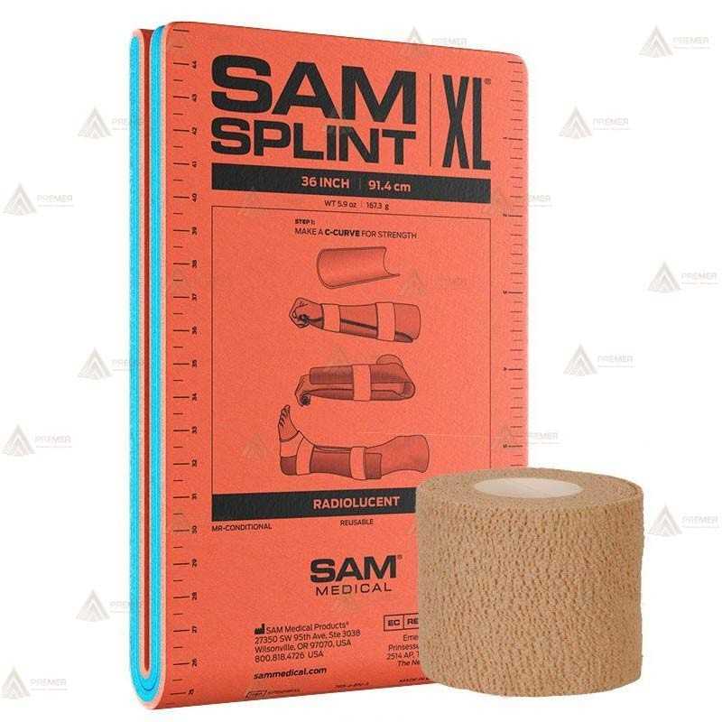 Férula inmovilización SAM Splint plana + vendaje cohesivo (14 x 91)
