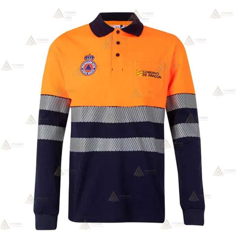 Polo bicolor manga larga con cintas segmentadas para Protección Civil