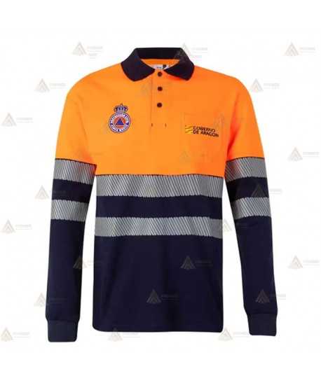 Polo bicolor manga larga con cintas segmentadas para Protección Civil