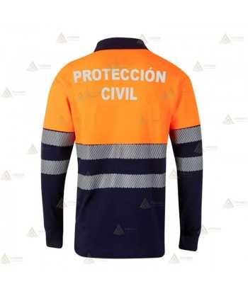 Polo bicolor manga larga con cintas segmentadas para Protección Civil