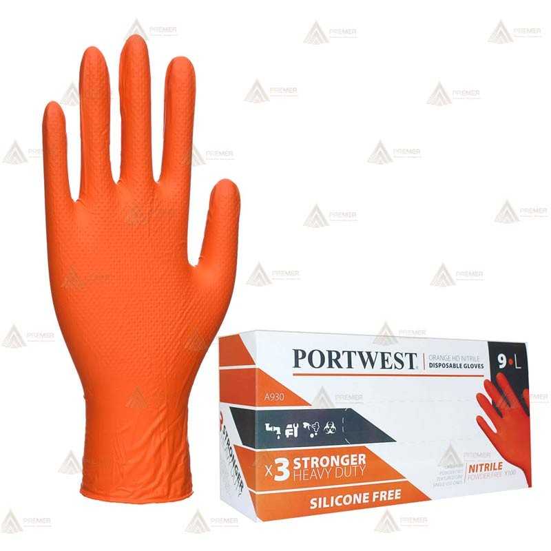 Guante desechable de nitrilo sin polvo color naranja