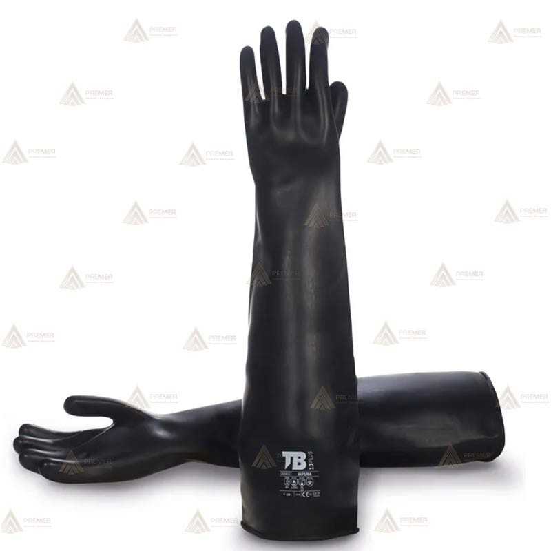 Guantes largos de látex negro para uso en industria química (60 cm)