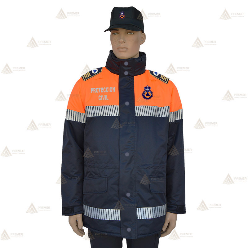 Parka bicolor con cinta segmentada, forro desmontable y membrana PTFE para Protección Civil