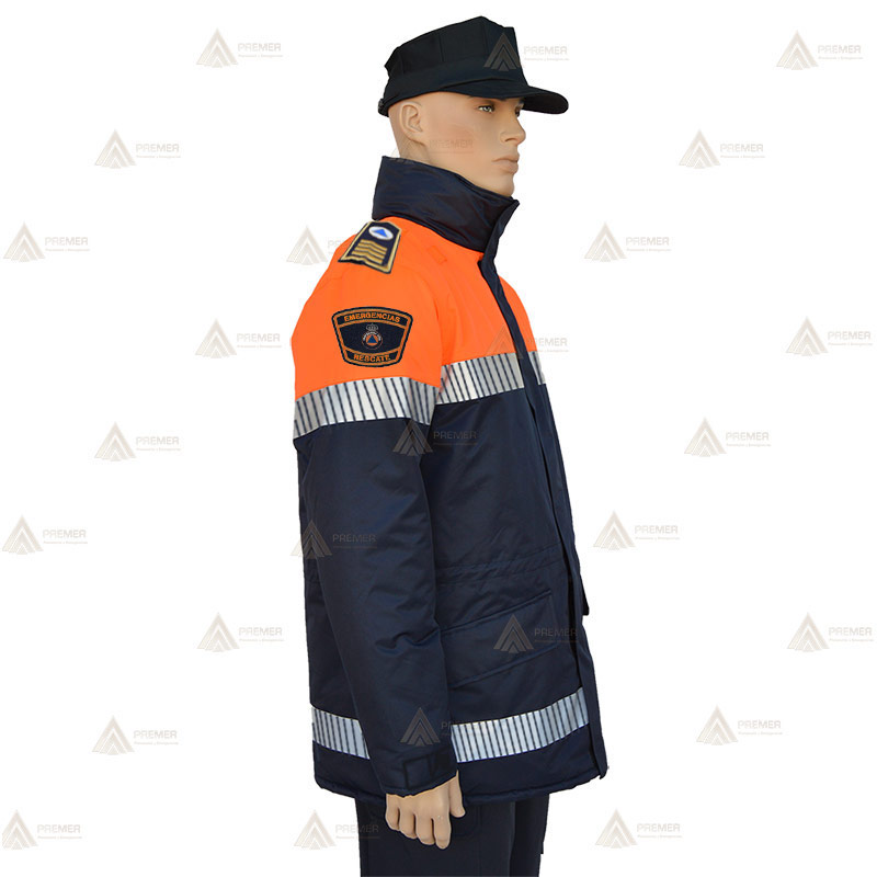 Parka bicolor con cinta segmentada, forro desmontable y membrana PTFE para Protección Civil